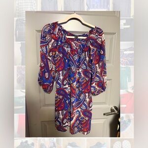 My Michelle Multicolor Paisley Smocked Top - Blue, Red, Orange, White